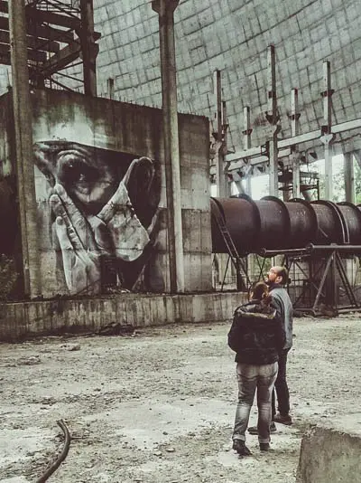 The graffiti of the Australian street artist Guido van Helten, Inside the cooling tower of the fifth block of the Chernobyl NPP